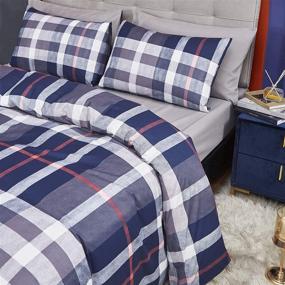 img 2 attached to Navy Plaid Duvet Cover Sets: Stylish Tartan Geometric Bedding for Queen Size - Full Mens, Boys, and Teen Bedding - 3Pcs Set by CLOTHKNOW