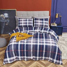 img 1 attached to Navy Plaid Duvet Cover Sets: Stylish Tartan Geometric Bedding for Queen Size - Full Mens, Boys, and Teen Bedding - 3Pcs Set by CLOTHKNOW