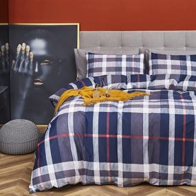 img 3 attached to Navy Plaid Duvet Cover Sets: Stylish Tartan Geometric Bedding for Queen Size - Full Mens, Boys, and Teen Bedding - 3Pcs Set by CLOTHKNOW