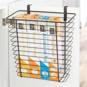 img 3 attached to 🧺 mDesign Metal Wire Over Door Kitchen Storage Organizer Basket - Hangs Over Cabinet Doors - For Bags, Tin Foil, Wax Paper, Saran Wrap - Solid Steel - Bronze Finish