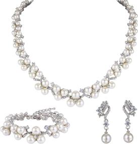 img 3 attached to 💎 Sparkling EVER FAITH Austrian Crystal CZ Simulated Pearl Victorian Style Jewelry Set – Necklace, Earrings, and Bracelet – Clear