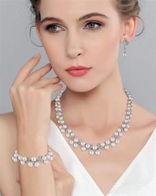 img 2 attached to 💎 Sparkling EVER FAITH Austrian Crystal CZ Simulated Pearl Victorian Style Jewelry Set – Necklace, Earrings, and Bracelet – Clear
