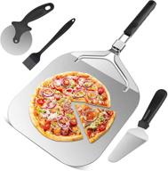 versatile 12.5'' x 12.5'' aluminum pizza peel with folding handle - includes pizza cutter, server, and silicone brush - ideal for indoor & outdoor pizza ovens logo