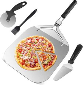 img 4 attached to Versatile 12.5'' x 12.5'' Aluminum Pizza Peel with Folding Handle - Includes Pizza Cutter, Server, and Silicone Brush - Ideal for Indoor & Outdoor Pizza Ovens