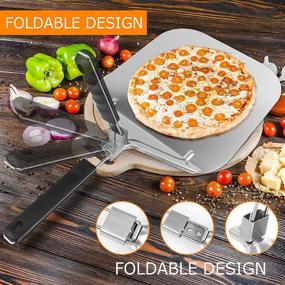 img 1 attached to Versatile 12.5'' x 12.5'' Aluminum Pizza Peel with Folding Handle - Includes Pizza Cutter, Server, and Silicone Brush - Ideal for Indoor & Outdoor Pizza Ovens