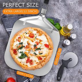 img 3 attached to Versatile 12.5'' x 12.5'' Aluminum Pizza Peel with Folding Handle - Includes Pizza Cutter, Server, and Silicone Brush - Ideal for Indoor & Outdoor Pizza Ovens