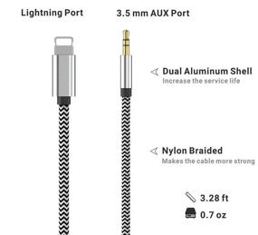 img 3 attached to 🎧 3.5 мм аудио кабель Apple MFi Certified AUX стерео для iPhone, Нейлоновый адаптер iPhone Aux Cord для автомобиля с совместимостью с iPhone 11/XS/XR/X/8/7/6/5, iPad, iPod - Подключение к динамикам, домашней аудиосистеме, наушникам (3.3FT/1M)