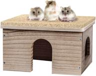 wooden guinea pig house with window - small animal hut hideout - natural habitat cage for guinea pigs, hamsters, chinchillas логотип