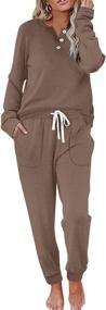 img 4 attached to 🌟 Stylish and Comfy: WIHOLL Women's Two Piece Lounge Set with Button Down Sweatshirt and Sweatpants - Featuring Pockets!