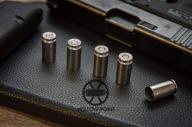 🔫 hollow-point gear set: 5 silver bullet tire caps for suvs - 5 brass .40 caliber once-fired bullet casing - car, bike, motorcycle, truck, atv replacement tire valve caps logo