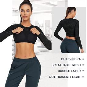 img 3 attached to 🏋️ XIAOXIAO Long Sleeve Crop Top Workout: Stylish Athletic Shirt with Built-in Bra for Women - Perfect for Yoga, Running, Gym & Sports