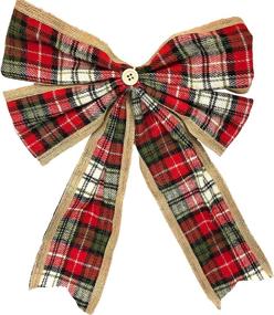 img 2 attached to 🎁 2-Pack Black Duck Brand Christmas Holiday Burlap Holly Plaid Jingle Bell Decor Bows with Buttons