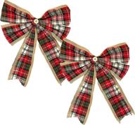 🎁 2-pack black duck brand christmas holiday burlap holly plaid jingle bell decor bows with buttons logo