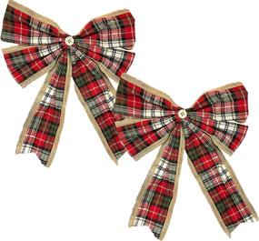 img 3 attached to 🎁 2-Pack Black Duck Brand Christmas Holiday Burlap Holly Plaid Jingle Bell Decor Bows with Buttons