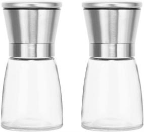 img 4 attached to 🧂 Premium Stainless Steel Salt and Pepper Grinder Set with Adjustable Coarseness - Glass Pepper Mill and Pepper Shaker Combo, Pack of 2