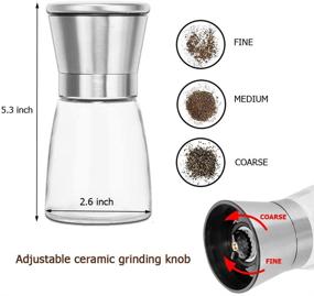 img 3 attached to 🧂 Premium Stainless Steel Salt and Pepper Grinder Set with Adjustable Coarseness - Glass Pepper Mill and Pepper Shaker Combo, Pack of 2