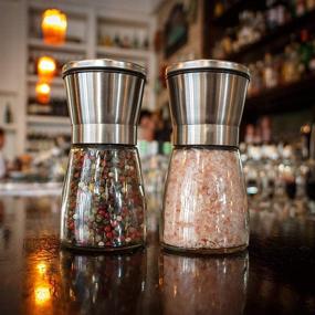 img 1 attached to 🧂 Premium Stainless Steel Salt and Pepper Grinder Set with Adjustable Coarseness - Glass Pepper Mill and Pepper Shaker Combo, Pack of 2