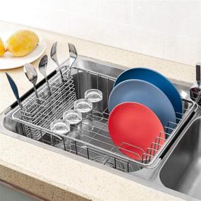 img 1 attached to 🍽️ SANNO Stainless Steel Large Expandable Dish Drying Rack with Utensil Cutlery Holder - Sink or Counter Dish Rack, Deep Large Dish Drainer for Efficient Dish Organization