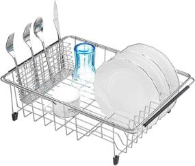 img 4 attached to 🍽️ SANNO Stainless Steel Large Expandable Dish Drying Rack with Utensil Cutlery Holder - Sink or Counter Dish Rack, Deep Large Dish Drainer for Efficient Dish Organization