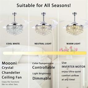 img 3 attached to 🌀 Moooni 42 Inch Reversible Crystal Ceiling Fan with Lights and Remote, Retractable Fan Chandelier, Noiseless Fandelier, Modern Dimmable LED Fan Light Kit for Bedroom and Dining Room