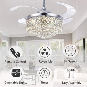 img 1 attached to 🌀 Moooni 42 Inch Reversible Crystal Ceiling Fan with Lights and Remote, Retractable Fan Chandelier, Noiseless Fandelier, Modern Dimmable LED Fan Light Kit for Bedroom and Dining Room