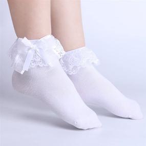 img 1 attached to 🧦 Cute Lace Ruffle Princess Style Cotton Socks for Girls - 3 Pack (White)