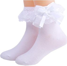 img 2 attached to 🧦 Cute Lace Ruffle Princess Style Cotton Socks for Girls - 3 Pack (White)