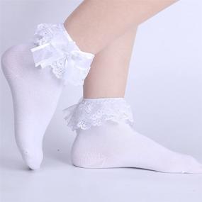img 3 attached to 🧦 Cute Lace Ruffle Princess Style Cotton Socks for Girls - 3 Pack (White)