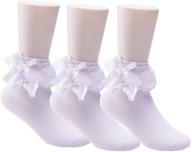 🧦 cute lace ruffle princess style cotton socks for girls - 3 pack (white) logo