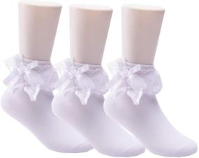 img 4 attached to 🧦 Cute Lace Ruffle Princess Style Cotton Socks for Girls - 3 Pack (White)