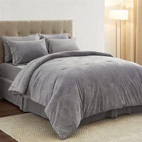 img 3 attached to 🛏️ Набор "Bed in a Bag" размера Queen от Bedsure - всесезонный спальный комплект с обратимым серым одеялом и простынями, включающий наволочку и наволочку на подушку.