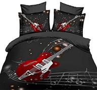 🎸 suncloris fashion red guitar and musical queen size 4pc bedding sheet sets with duvet cover, flat sheet, and pillowcases (comforter not included) logo
