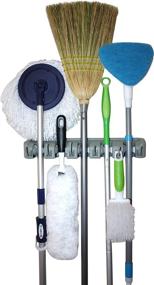 img 4 attached to Enhanced Grip Twist and Shout - Broom and Mop Holder and Tools Organizer with 5 Slots and 6 Hooks - Dual Track White Rubber for Improved Organization and Storage