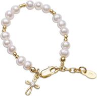 👼 14k gold-plated children's bracelet and necklace set with cultured pearls and cross charm - perfect baptism, christening or first communion gift for girls logo