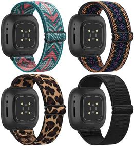 img 4 attached to 4 Pack Elastic Bands Compatible With Fitbit Versa 3 Bands / Fitbit Sense Bands Wellness & Relaxation in App-Enabled Activity Trackers