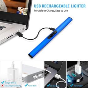 img 1 attached to Windproof Electric Arc USB Rechargeable Candle Lighter - Flameless Portable Plasma Lighter with 🕯️ Triple Safety Button, No Spark & Smell - Ideal for Kitchen Stove, Camping, Fireplace (Blue)