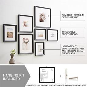 img 2 attached to 🖼️ Jade94 Black Frame Set for Gallery Wall – Eco-friendly Wood, 7 Variety Pack, Handcrafted, Thick White Mat, Polished Plexiglass, Includes Hanging Hardware