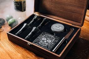 img 3 attached to 🥃 Premium Tequila Shot Glass Sugar Skull Wooden Box Set: 4 Glasses, Garnish Knife, Lime Cutting Stone, Salt Tin – Perfect for Themed Parties and Holiday Gifts, Ideal for Men and Women