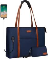 👜 stylish navy blue laptop tote bag for women teachers - perfect for office work, usb enabled - fits 15.6 inch laptops logo