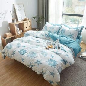 img 4 attached to DONEUS Twin Cotton Duvet Cover Set - Starfish Pattern, 3-Piece (1 White Blue Duvet Cover + 2 Pillow Shams) - Ultra Soft, Easy Care, Zipper Closure, Corner Ties