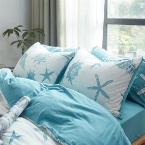 img 2 attached to DONEUS Twin Cotton Duvet Cover Set - Starfish Pattern, 3-Piece (1 White Blue Duvet Cover + 2 Pillow Shams) - Ultra Soft, Easy Care, Zipper Closure, Corner Ties