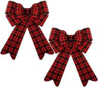 🎄 funarty 2 pack red buffalo plaid christmas tree topper bows - 12 x 18-inch waterproof holiday decorative bows for indoor and outdoor use logo