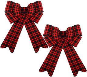 img 4 attached to 🎄 FUNARTY 2 Pack Red Buffalo Plaid Christmas Tree Topper Bows - 12 x 18-Inch Waterproof Holiday Decorative Bows for Indoor and Outdoor Use