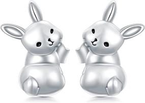 img 4 attached to PELOVNY Sterling Silver Hypoallergenic Rabbit Stud Earrings: Easter Bunny Jewelry Gifts for Women & Teens