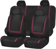 🚗 burgundy fh group fb032 car seat cover set - unique flat cloth design with 4 detachable headrests and solid bench logo