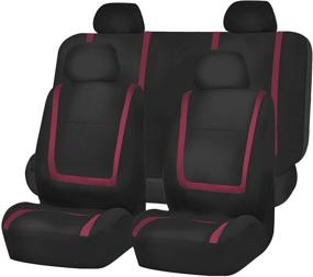 img 4 attached to 🚗 Burgundy FH Group FB032 Car Seat Cover Set - Unique Flat Cloth Design with 4 Detachable Headrests and Solid Bench