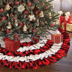 img 4 attached to AerWo 48-inch Buffalo Plaid Christmas Tree Skirt with 6 Layers - Ruffled Red and Black Check Design - Burlap Xmas Tree Skirt for Holiday Christmas Decor