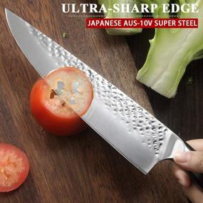 img 2 attached to 🔪 Japanese AUS-10V Super Stainless Steel Chef Knife - 8 Inch, Hammer Finish, Triple-Riveted Handle - Professional Durable Cooking Knife with Gift Box