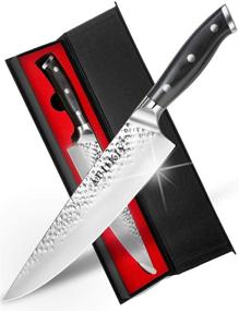 img 4 attached to 🔪 Japanese AUS-10V Super Stainless Steel Chef Knife - 8 Inch, Hammer Finish, Triple-Riveted Handle - Professional Durable Cooking Knife with Gift Box