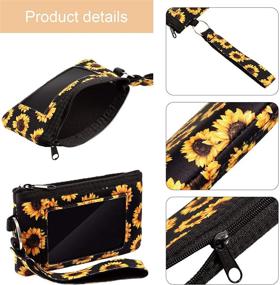 img 1 attached to 🌻 Set of 4 Sunflower Credit Card Holder Wristlet Pouches – PVC Zipper Neoprene Mini Wallets for Women and Girls